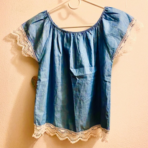 Emma & Elsa Girls Top Gathered Neck and White Trim - Picture 2 of 7